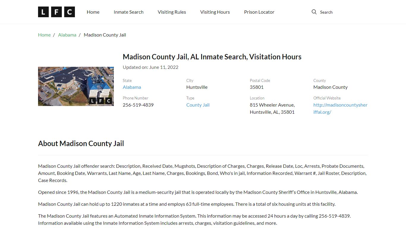 Madison County Jail, AL Inmate Search, Visitation Hours